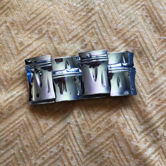 Silver-tone, Thick, Stretchy, Elasticized, Cuff Bracelet, Approximately 3" - Picture 2 of 8